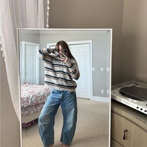 Fuzzy striped zip up sweater